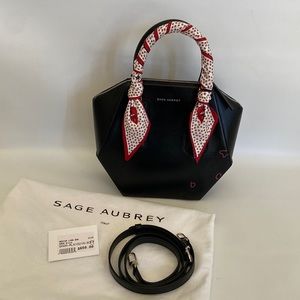 Sage Aubrey Medium Luna Bag Black Red Art Accents Scarf Wrapped Handle New